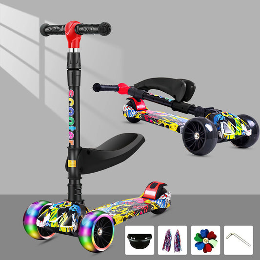 Foldable Children Scooter Adjustable heights Widened Pedals Kids Scooter Balance Bike with Flash wheel folk Foot Scooter