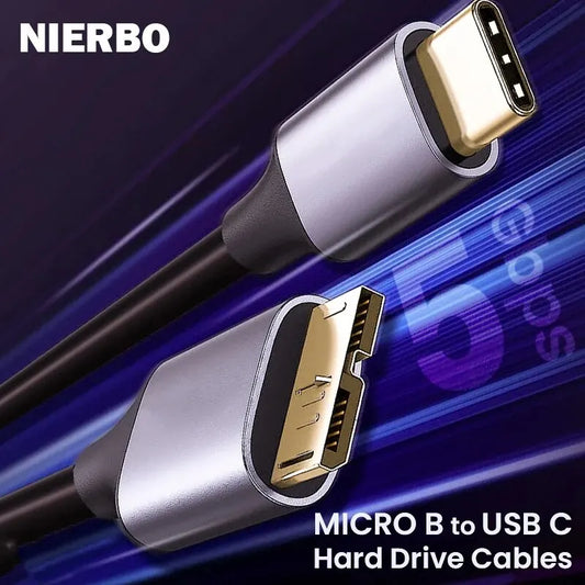 NIERBO USB-C auf Micro-B Kabel – Geflochtenes USB 3.0 Datenkabel für externe Festplatten